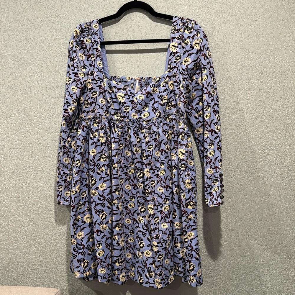 FREE PEOPLE NWOT Floral Corduroy Mini Dress for Fall/Summer - Picture 2 of 10
